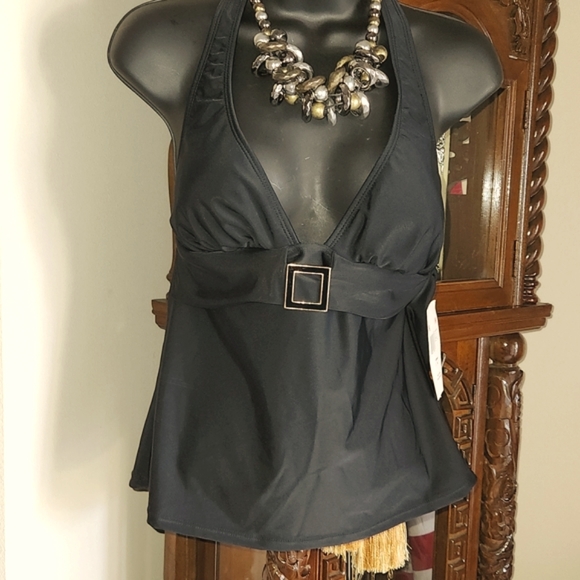 NWT, Jaclyn Smith, Women's 6 Halter Tie Tankini Swim Top Blk with buckle detail - Picture 10 of 10